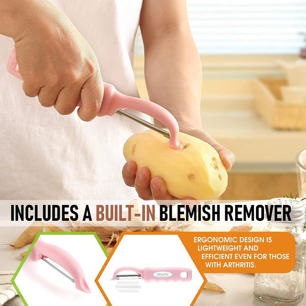 Stainless Steel Swivel Peeler & 4 Sided Handheld Box Grater, XL Size - 2 Product Bundle - Pink Lemonade4
