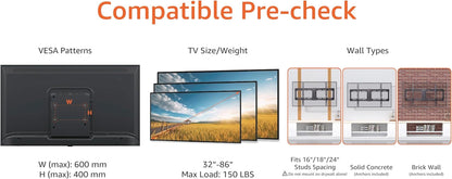 Low Profile TV Wall Mount with Horizontal Post Installation Leveling for 37 to 86 Inch Tvs, Wood Studs Compatible, Black2