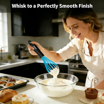 Silicone Balloon Whisk, Perfect for Non-Stick Cookware, Milk and Egg Beater Blender, Heat Resistant Kitchen Whisks for Whisking, Cooking, Baking, Beating, Frothing & Stirring (Blue)2