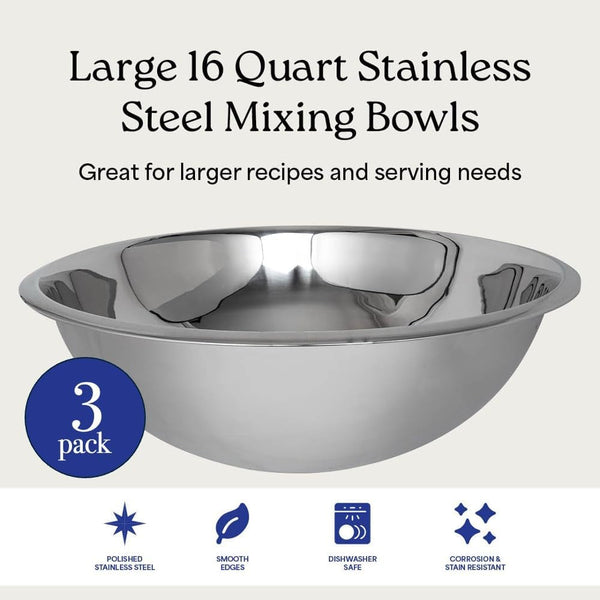 16 Quart Large Stainless Steel Mixing Bowls Set, 3-Pack, Nesting Bowls4