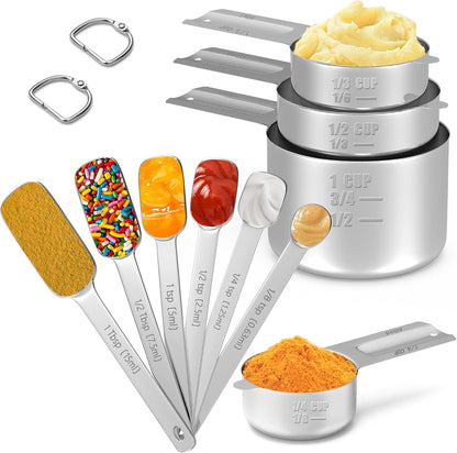 Stainless Steel Measuring Cups & Spoons Set for Cooking and Baking, Nesting Measuring Cups Measuring Spoons for Measuring Dry or Liquid Ingredients, Kitchen Gadgets, 10Pack1