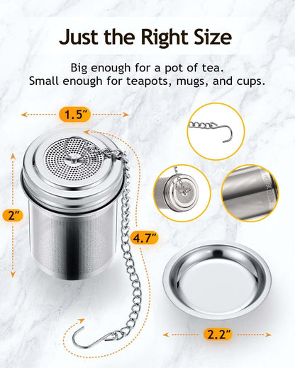 Tea Infuser, Extra Fine Mesh Tea Infusers for Loose Tea, 18/8 Stainless Steel Tea Strainer with Extended Chain Hook, Tea Steeper for Brew Tea, Spices & Seasonings Small × 23