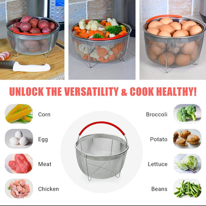 Steamer Basket for 6Qt Instant Pot and Many Other Pressure Cookers | Stainless Steel Strainer Insert with Silicone Handle Fits the 6Qt Instant Pot and Most Air Fryers. Comes in 3 Different Sizes5