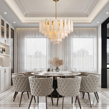 Alabaster Chandelier, D31.5 in Modern Feathery round Chandelier, 6-Tiers Luxury Large White Marble Brass Chandeliers for Dining Room Bedroom Foyer Living Room Entryway6