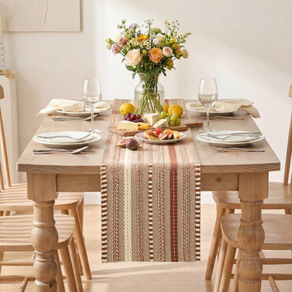 Caramel Farmhouse Stripe Braided Table Runner 12X72 Inch2