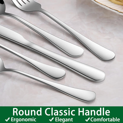 24-Piece Silverware Set with Steak Knives,Flatware Set Service for 4 Person, Food-Grade Stainless Steel Cutlery Set,Includes Knife Spoon and Fork, Mirror Finished Utensil Sets for Home Restaurant4