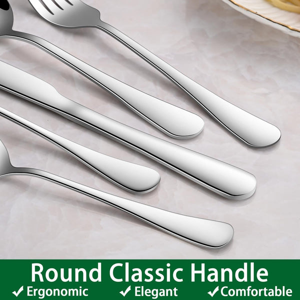 24-Piece Silverware Set with Steak Knives,Flatware Set Service for 4 Person, Food-Grade Stainless Steel Cutlery Set,Includes Knife Spoon and Fork, Mirror Finished Utensil Sets for Home Restaurant4