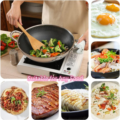 12.5” Wok Pan with Dual Honeycomb Wok Stainless Steel Wok Pan with Nonstick Coating, Frying Pans Cookware, Two Handles,Works with Induction ,Gas, Electric, Ceramic Furnace Stove, without Lid2