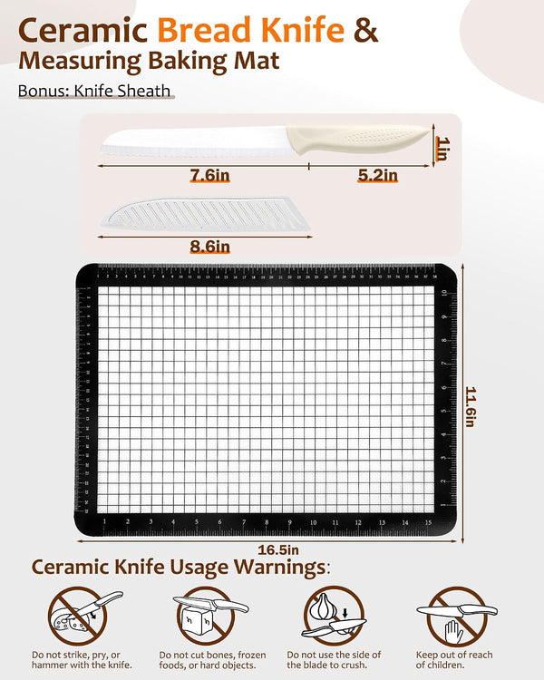 Ceramic Bread Knife for Homemade Sourdough with Baking Pad, Zirconia Slicer8
