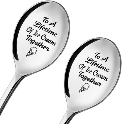 To a Lifetime of Ice Cream Together - 2 Pcs Spoon Set, His & Her Ice Cream Spoons, Perfect for Couples - Anniversary & Birthday Gifts1