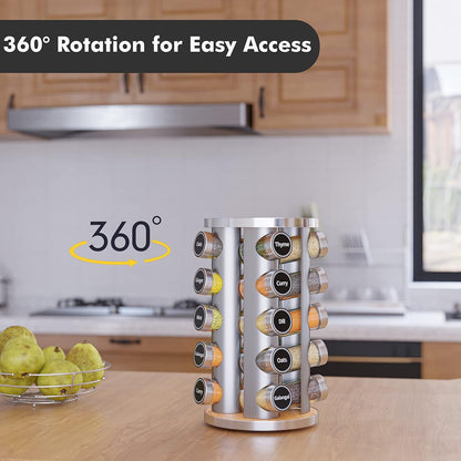 Revolving Spice Rack Set with 20 Spice Jars, Kitchen Spice Tower Organizer for Countertop or Cabinet -- Carousel Storage Includes 386 Spice Labels -- Desktop Rotating Seasoning Organizer3