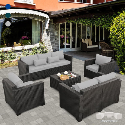 5-Piece Patio Furniture Sofa Set Outdoor Wicker Sectional Couch with Storage Table Non-Slip Cushions Furniture Covers, Grey1