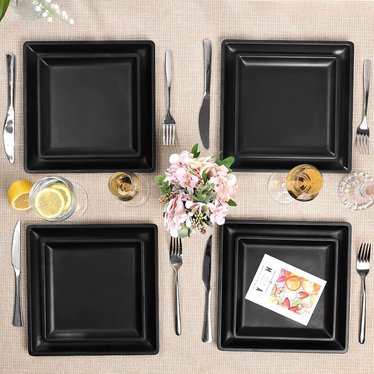 12-piece-melamine-plates-and-bowls-sets-black-square-dinnerware-set-for-4
