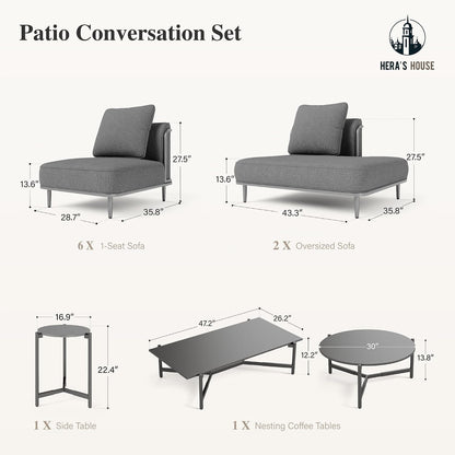 Metal Patio Conversation Set, 10-Seat, Modular Design, Grey9