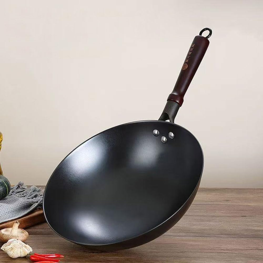 cast-iron-wok-pan-12-6-inch-with-wooden-handle-chinese-round-bottom-cooking-wok-small-size-coating-free