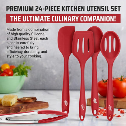 Silicone Kitchen Utensils Set 24 Pcs Cooking Utensils Set - Can Opener, Masher, Turner, Spatula 446°F Heat Resistant Non-Stick - Premium Silicone and Stainless Steel Utensil Set3