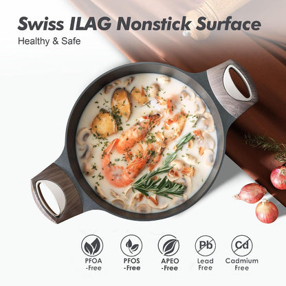 Nonstick Stock Pot with Lid, 2.6/4.5/6.6/8.5/11 QT Soup Pot Casserole Pot, Healthy Pasta Pot, Large Deep Cooking Pot, Big Sauce Pot Stew Pot, Induction Compatible, PFOA PFOS APEO Free, Black2