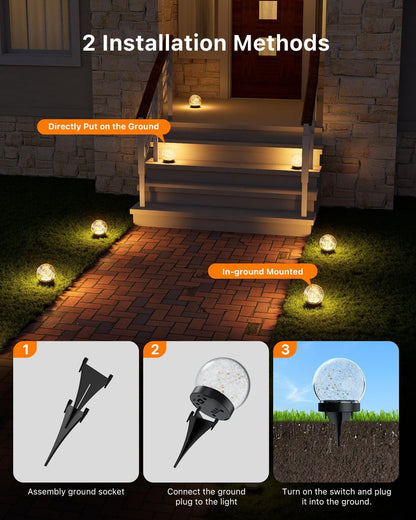 8 Pack 3.94" Warm White Solar Powered Crackle Glass Orb LED Lights5