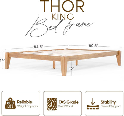 Thor Premium Solid Wood Bed Frame King, Japanese Joinery Bed Frame with Wood Slat Support, Platform Bed, No Box Spring Needed, Easy Assembly, Minimalist & Modern Style (Light Oak)2