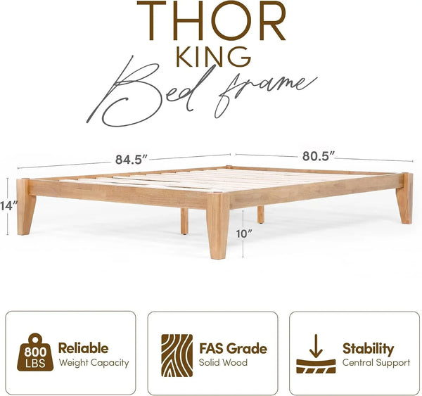 Thor Premium Solid Wood Bed Frame King, Japanese Joinery Bed Frame with Wood Slat Support, Platform Bed, No Box Spring Needed, Easy Assembly, Minimalist & Modern Style (Light Oak)2