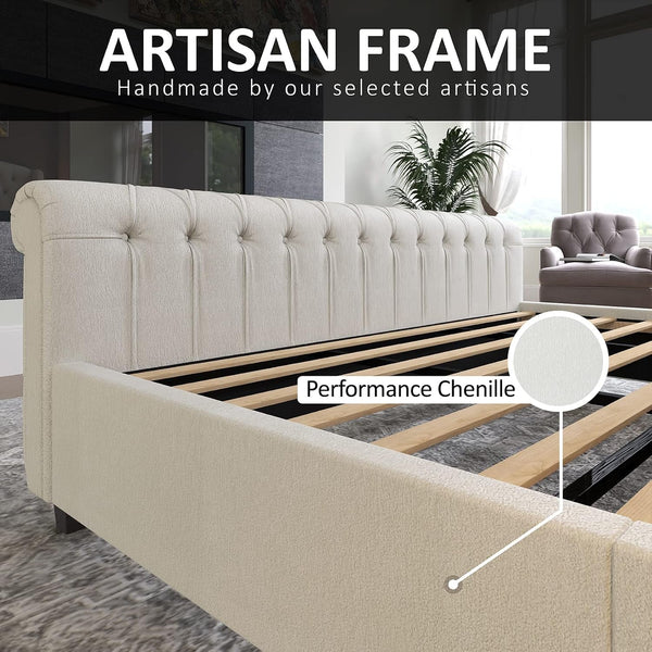 King Size Upholstered Sleigh Platform Bed Frame with Headboard7