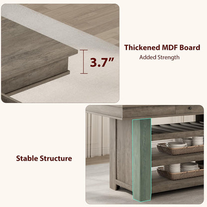 Counter Height Dining Table with 2 Drawers, 36" Farmhouse Wooden Large Bar Kitchen Table with Wine Rack & 3 Shelves, Rectangular, Thick Frame for Kitchen, Bar & Entertaining, Retro Gray6