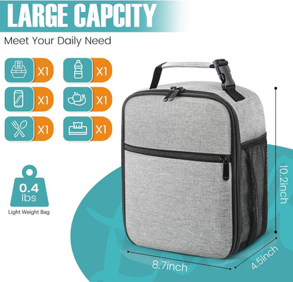 Lunch Bag for Men/Women, Reusable Lunchbox for Adult, Small Insulated Lunch Box, Lunch Tote Bag for Office, Work, Picnic - Grey2
