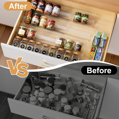 8-Pack Spice Drawer Organizer, Expandable Acrylic Seasoning Rack (13" to 26") with Anti-Slip Mat, Kitchen Spice Rack Holds up to 56 Jars (Jars Not Included)2