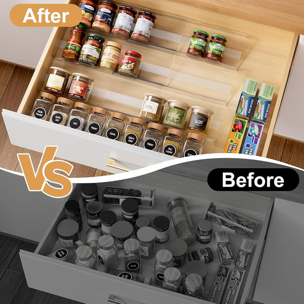 8-Pack Spice Drawer Organizer, Expandable Acrylic Seasoning Rack (13" to 26") with Anti-Slip Mat, Kitchen Spice Rack Holds up to 56 Jars (Jars Not Included)2