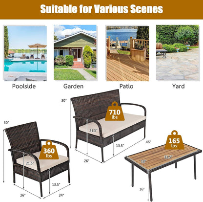 4PCS Patio Rattan Furniture Set Outdoor Conversation Set Coffee Table W/Cushions2