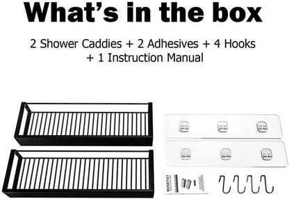 Shower Caddy, Adhesive Shower Organizer with Hooks, Shower Shelves for inside Shower, No Drilling Shower Rack Holder, Shower Storage for Bathroom, Kitchen Spice Rack-2 Pack Black8