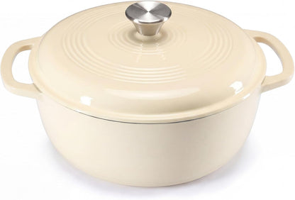 Cast Iron Dutch Oven, 6 Quart Enamel Dutch Oven Pot with Lid, Heavy Duty Cookware for Sourdough Bread, Braising, Stews, Roasting, Safe up to 500°F, Beige1