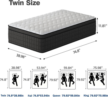 Twin Mattress 12 Inch, Memory Foam Hybrid Pocket Spring Medium Firm in a Box, Cooling Breathable Bedding for Home Bedroom（12 Twin）2