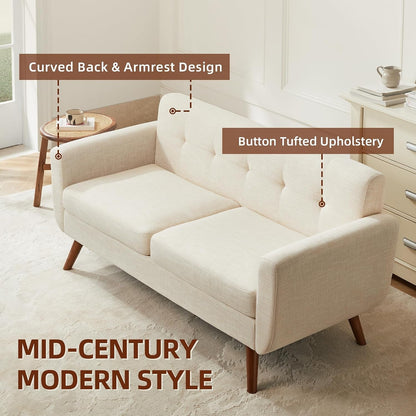 65" W Loveseat Sofa, Mid Century Modern Decor Love Seat Couches for Living Room, Button Tufted Upholstered Small Couch for Bedroom, Solid and Easy to Install Love Seats Furniture, Beige4