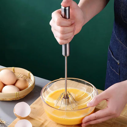 Stainless Steel Semi-Automatic Whisk,Egg Whisk Hand Push Rotary Blender | Versatile Hand Push Mixer Stirrer Tool,For Cooking Kitchen Home Egg Milk,10 Inches5