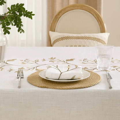 Cotton Linen Rectangle Tablecloth with Tassel for Dining Table, Burlap Heavy Duty Floral Farmhouse Coffee Kitchen Table Cloth Wrinkle Free Table Cover - Golden Flower, 55X79 Inch6