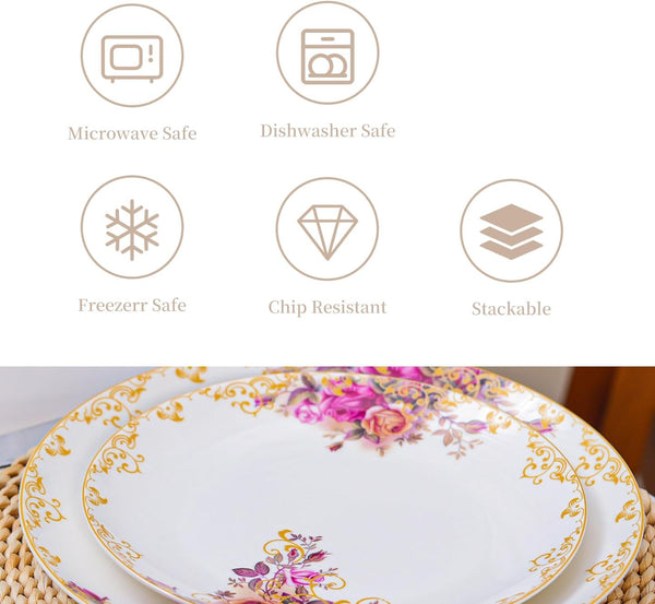 12 Piece Dinnerware Sets for 4, White Porcelain Gold Rim, Formal Dining4