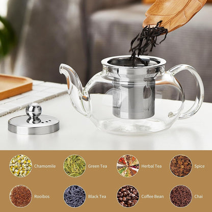 Glass Teapot with Infuser, 20 Oz Borosilicate Tea Kettle | Clear Borosilicate Glass with Removable 18/8 Steel Infuser for Stovetop Brewing of Loose-Leaf, Herbal, and Blooming Tea.7