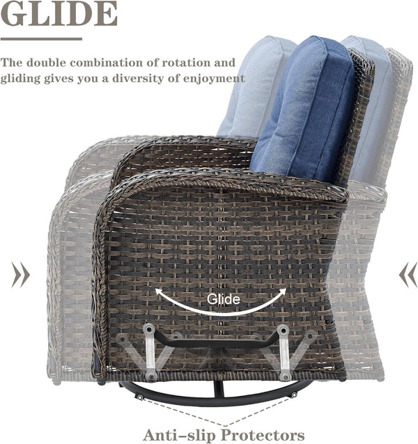 6 Piece Patio Conversation Sets - Wicker Patio Furniture Sets with Outdoor Swivel Rocker Chairs Outdoor Couch Perfect for Patio Deck Backyard, Brown Wicker Blue Cushion5