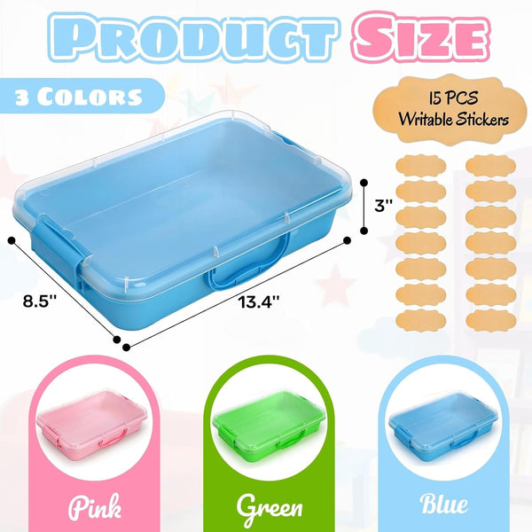 3 Pack Plastic Sensory Bins with Handle, 15 Stickers2