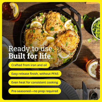 Pre-Seasoned Cast Iron Dual Handle Pan, Pfas-Free, 12 Inches | Cast Iron Dual Handle Pan, Oven & Stovetop Safe, Non-Toxic, Induction Compatible, Made in USA, Naturally Nonstick3
