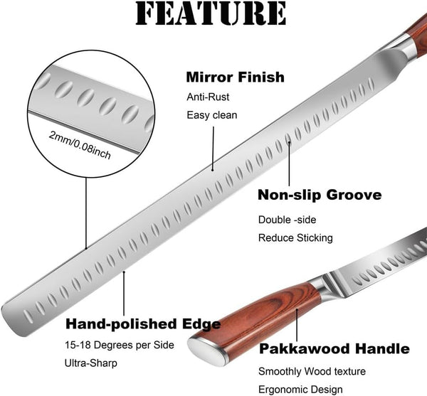 Slicing Carving Knife 12 Inch Brisket Knife Outdoor Meat Cleaver Kitchen Knife Chef Knives Multipurpose Grilling Camping Cooking Knife BBQ Tool3