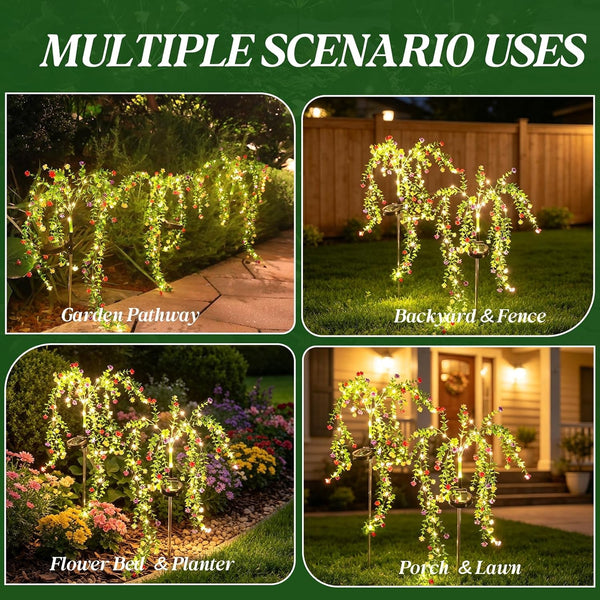 Solar Garden Lights Outdoor Waterproof, 4 Pack Solar Flower Lights Outdoor with Multicolor Eucalyptus Flowers & 2 Lighting Modes, Decorative Solar Lights Outdoor for Yard Patio Lawn Decor, Gifts6