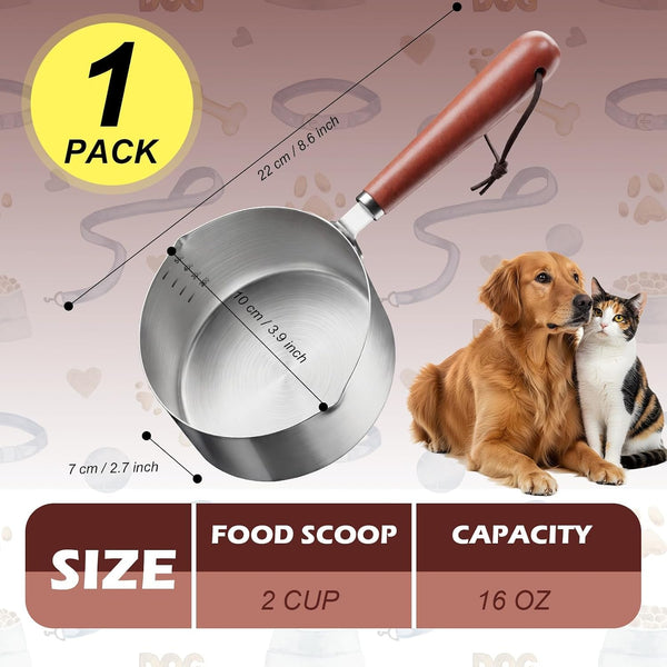 2 Cup Dog Food Scoop Dog Food Measuring Cups,2Cup Measuring Cup Pet Food Scoop with Wooden Handle for Cat Foods2