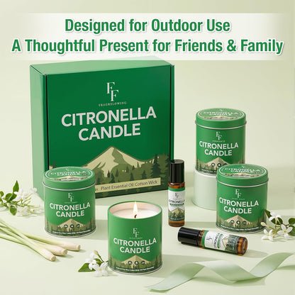 Citronella Candles Outdoor, Indoor Lemongrass Scented Candles with Citronella Essential Oil Roll On, Natural Soy Wax Jar Candle for outside Camping Patio, 200-Hour Burn Time, 9 Oz (4 Pack)6