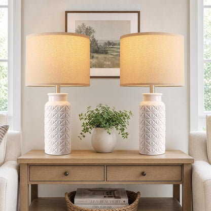 22.6" Modern Ceramic Bedside Lamps Set of 2, Lamps for Bedroom,White2