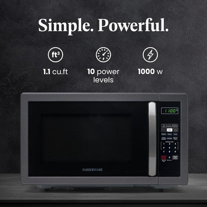 1.1 Cu. Ft. Countertop Microwave Oven – 1000 Watts Power, Auto Cook Settings, Defrost, Easy Clean and Child Safety Lock - Stainless and Black2