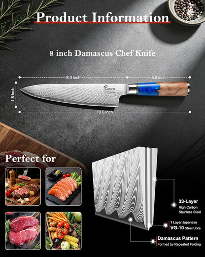 Japanese Chef Knife 8 Inch, VG10 Core Damascus Steel Kitchen Knife2