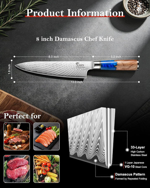 Japanese Chef Knife 8 Inch, VG10 Core Damascus Steel Kitchen Knife2