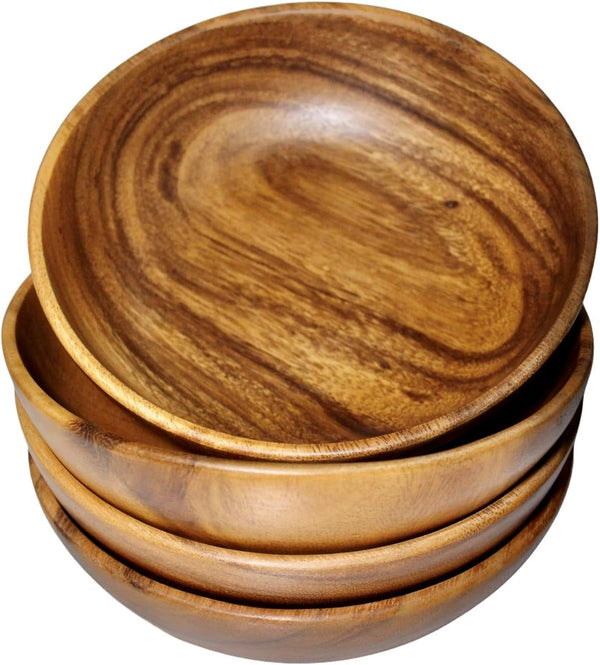 Wood Bowls for Food, Set of 4, 7 in Solid Acacia Salad, Cereal & Pasta Bowl1